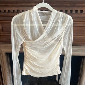 Commense Cream Mesh Long Sleeve Blouse